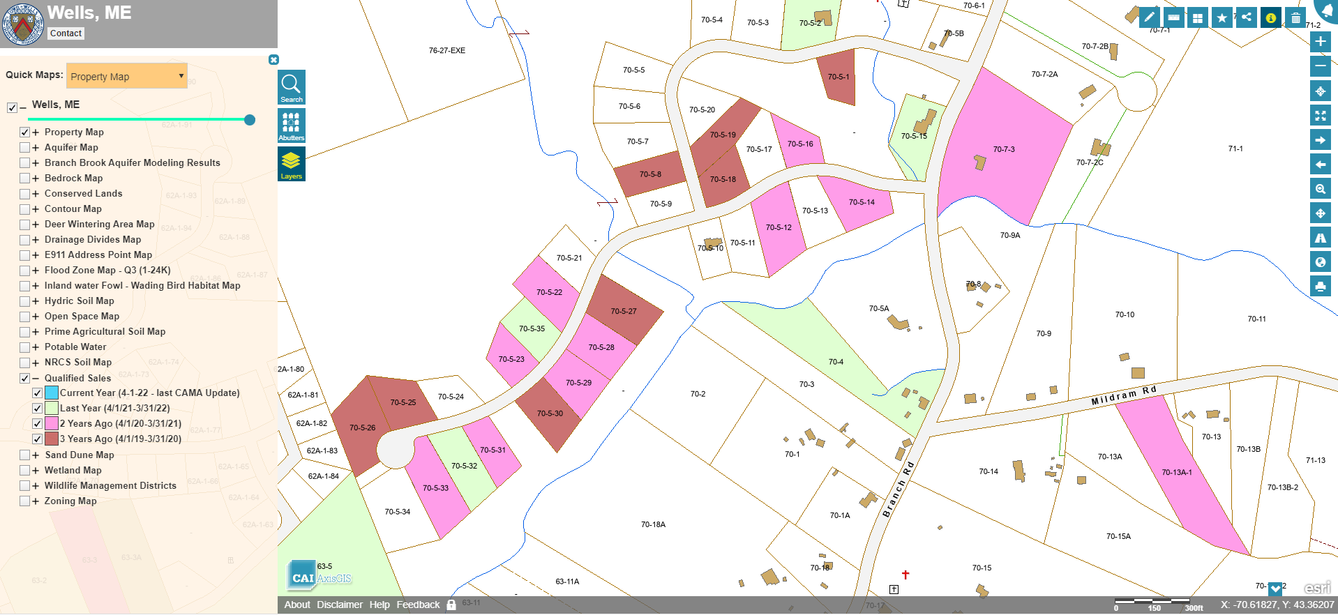 Wells, ME Assessor's Office AxisGIS Dynamic Layers CAI Technologies